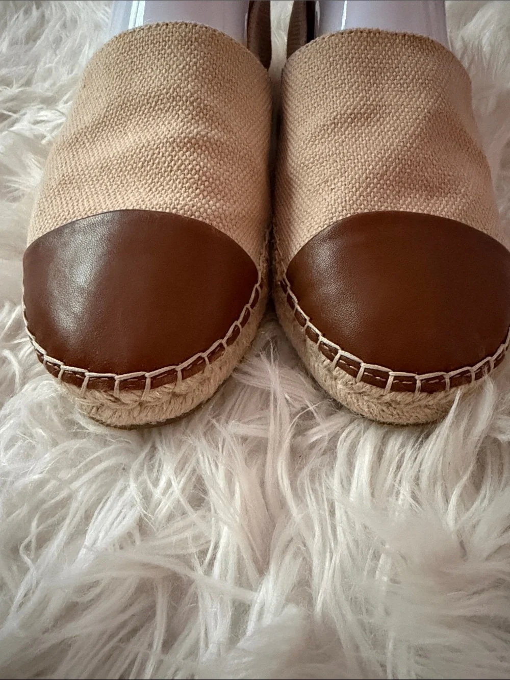 J. McLaughlin Beige Canvas Espadrille Slip-On with Brown leather Toe Cap